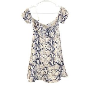 LIONESS NWT snakeskin print off the shoulder strap mini dress size XS